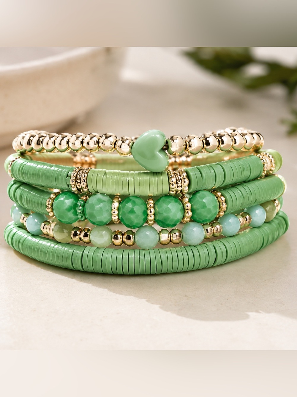 Green Beaded Bracelet Set
